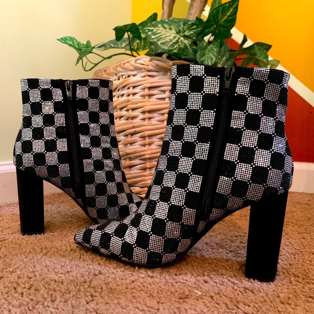 Black and silver checkered boots